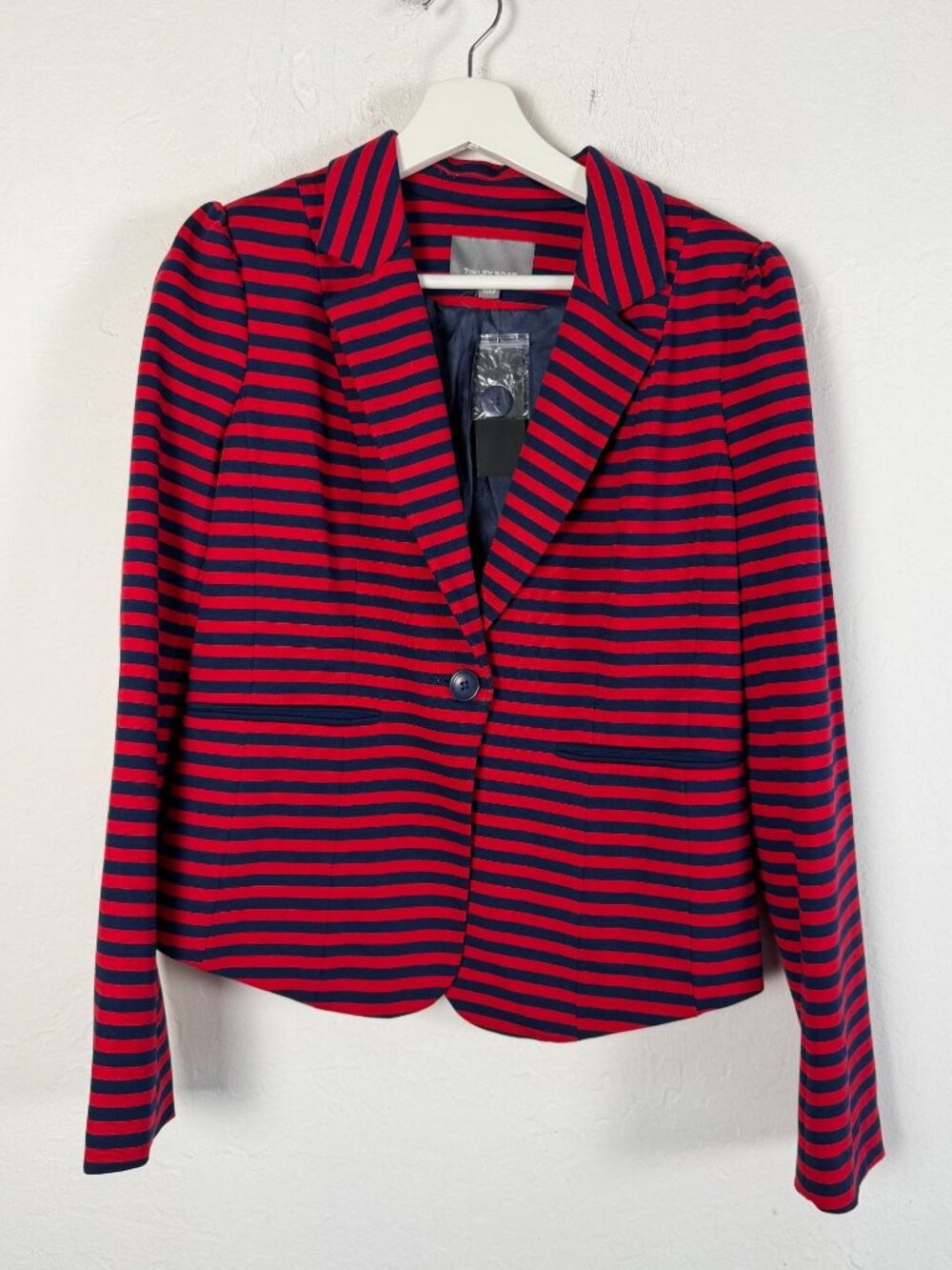 Tinley Road Womens Striped Blazer Blue Red Single Button Knit Jacket Medium New